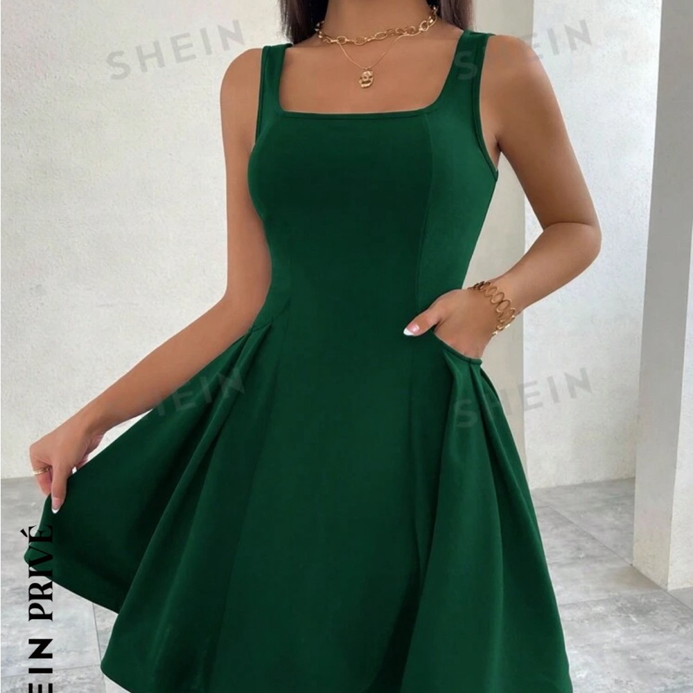 SHEIN Privé Women's Romantic Ruffle Trim Square Neck Sleeveless Lolita Dress